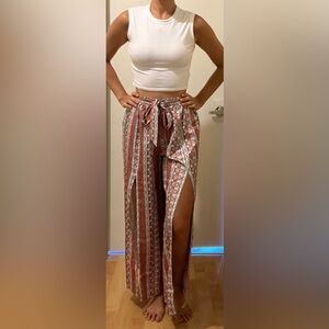 SHEIN Red and White Wide Leg Pants
